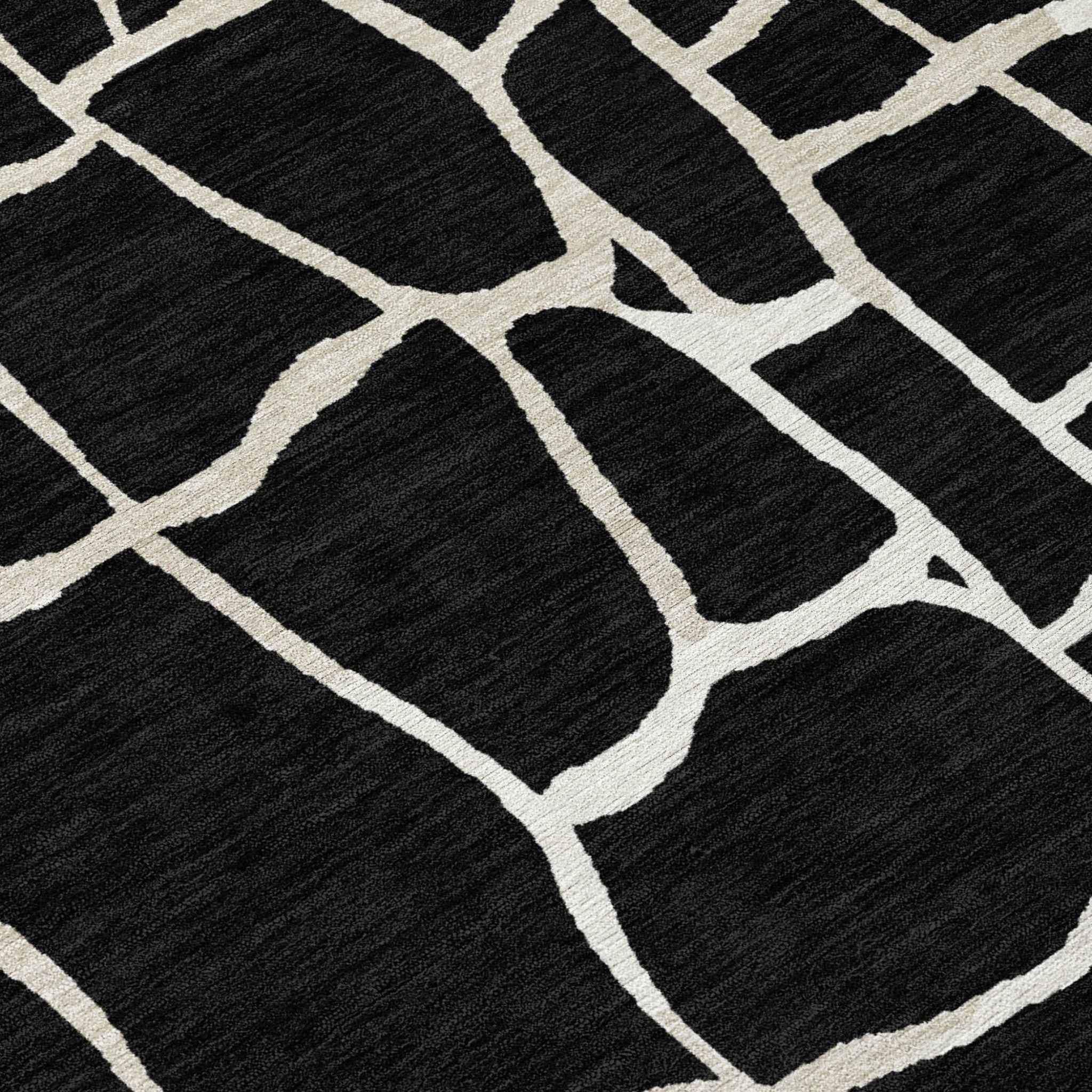 10' X 14' Black And Beige Abstract Washable Indoor Outdoor Area Rug