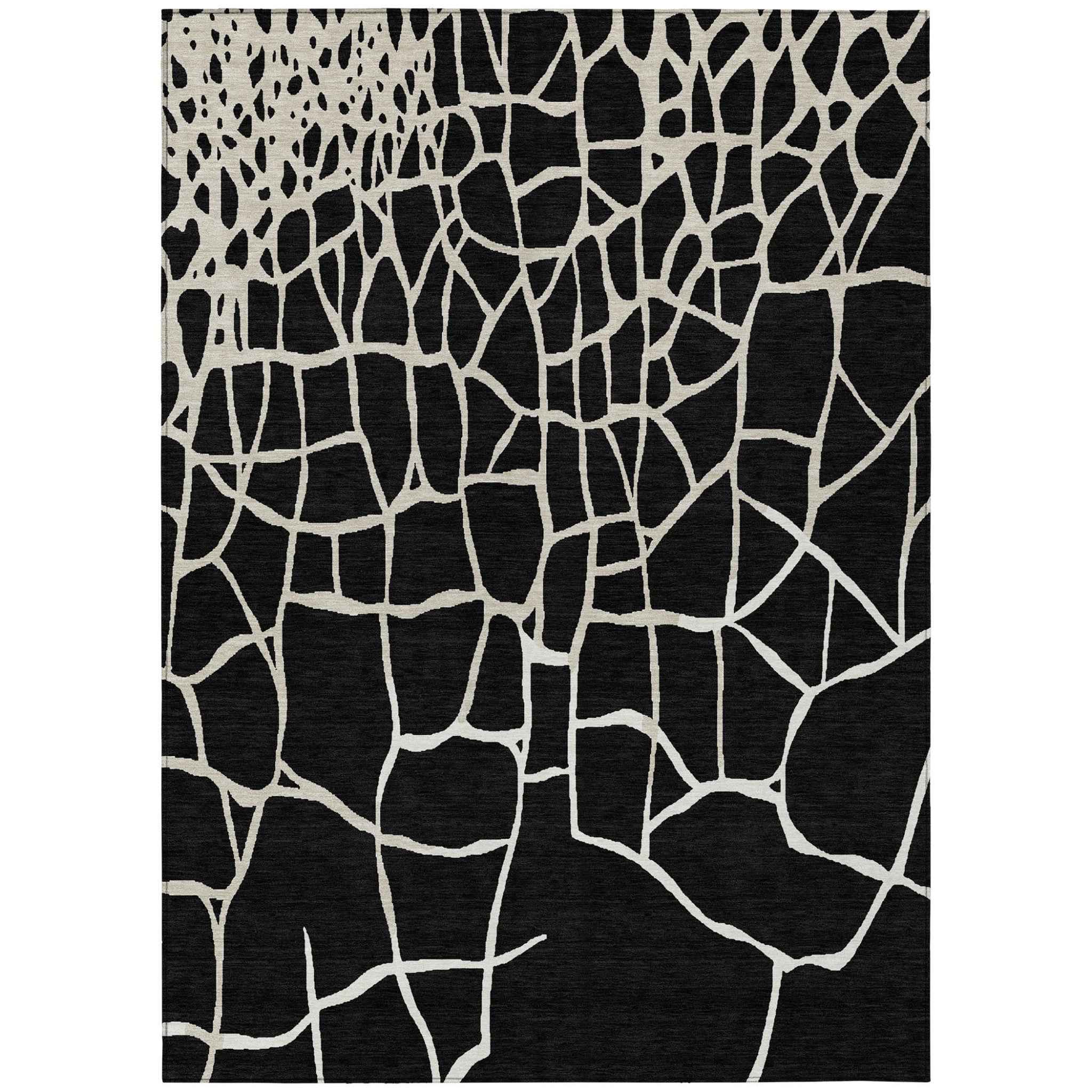 10' X 14' Black And Beige Abstract Washable Indoor Outdoor Area Rug