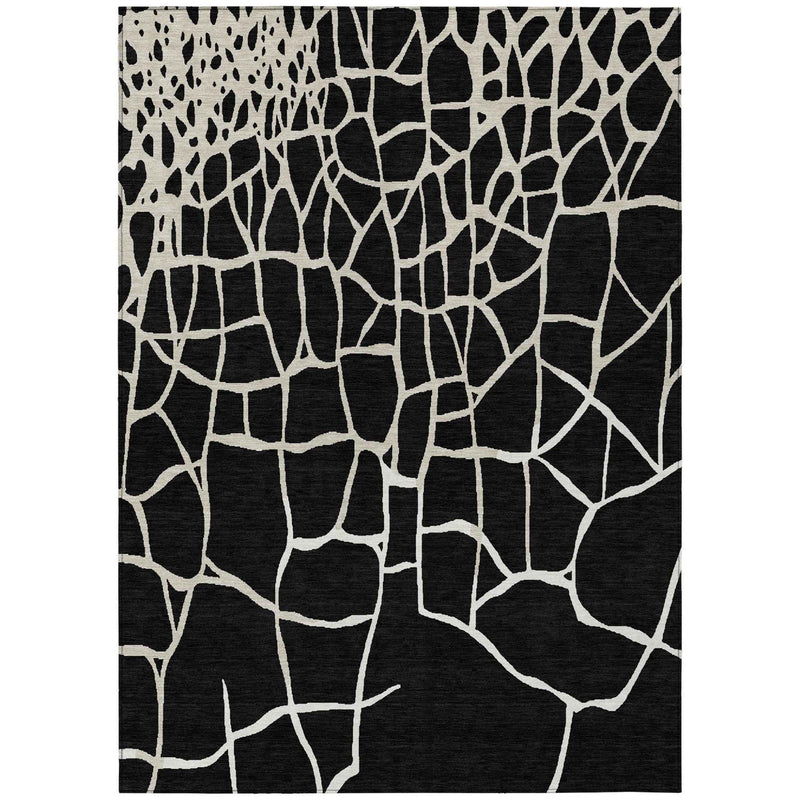 10' X 14' Black And Beige Abstract Washable Indoor Outdoor Area Rug