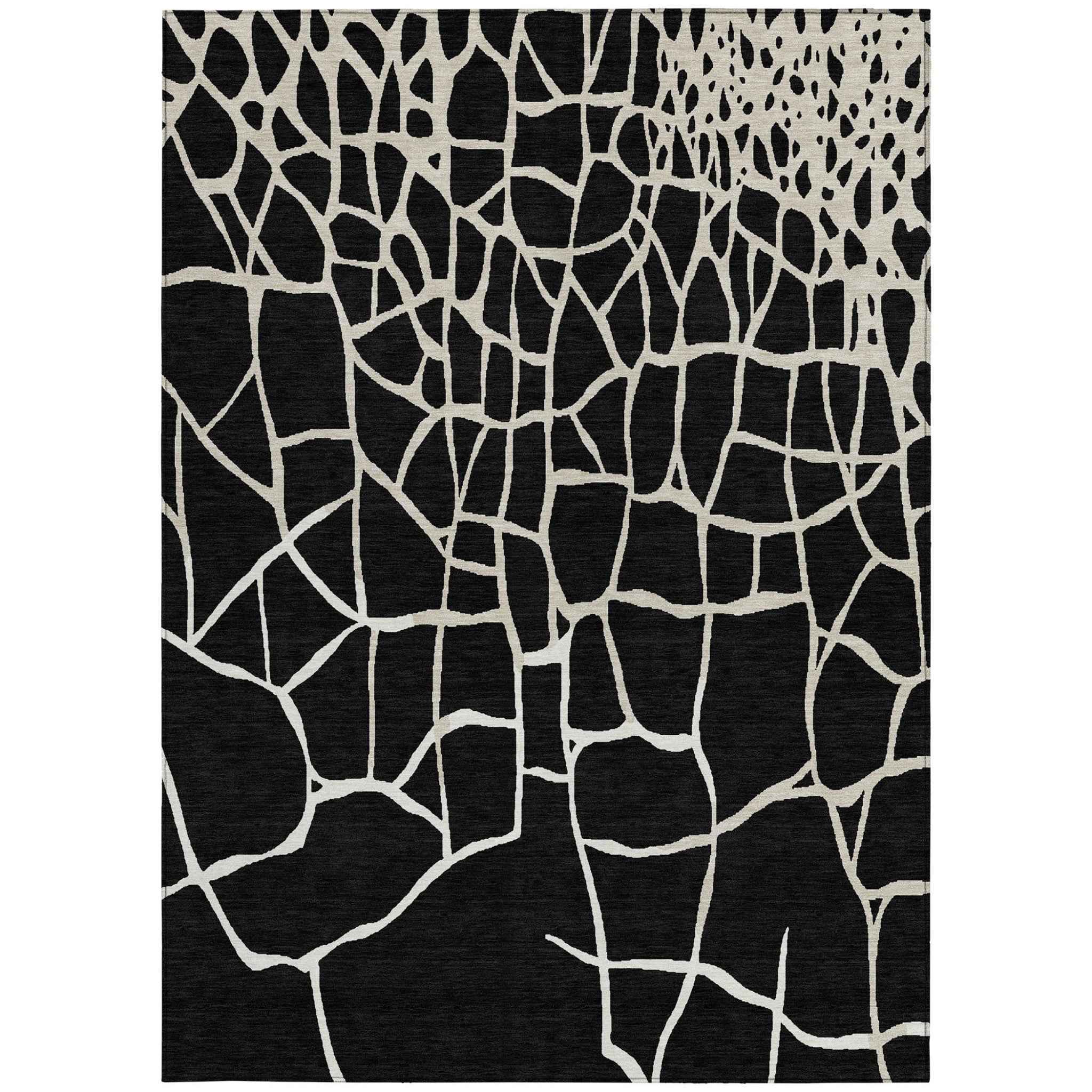 10' X 14' Black And Beige Abstract Washable Indoor Outdoor Area Rug