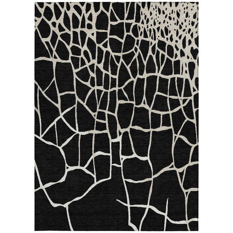 10' X 14' Black And Beige Abstract Washable Indoor Outdoor Area Rug