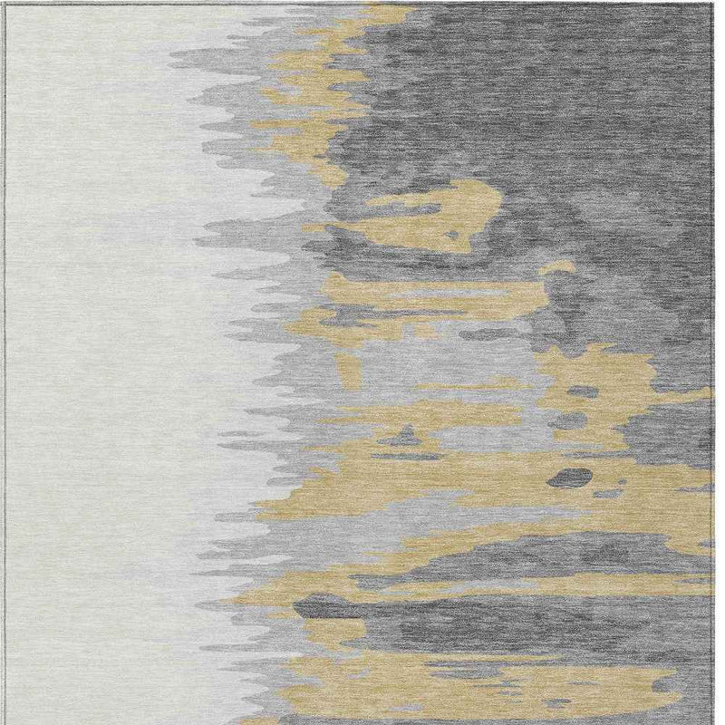 8' X 10' Gray Charcoal And Tan Abstract Washable Indoor Outdoor Area Rug
