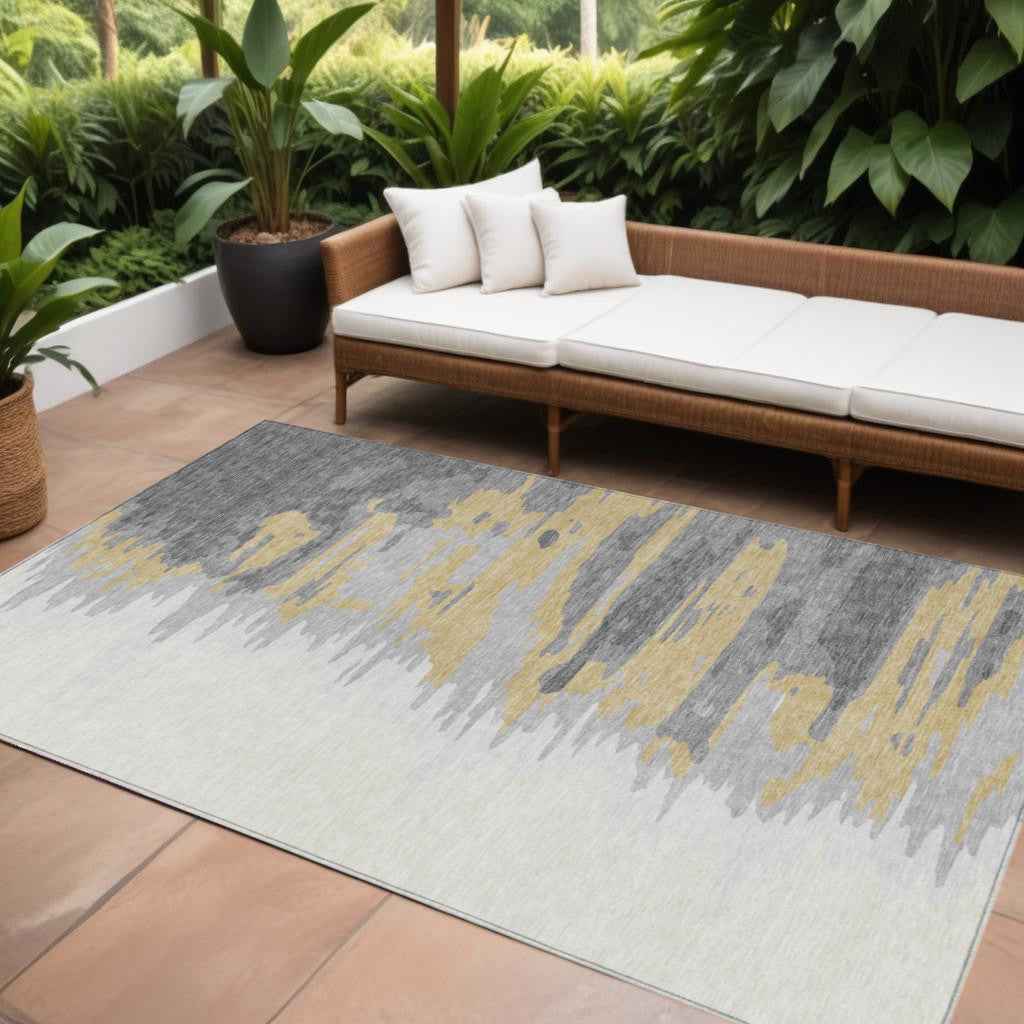 8' X 10' Gray Charcoal And Tan Abstract Washable Indoor Outdoor Area Rug