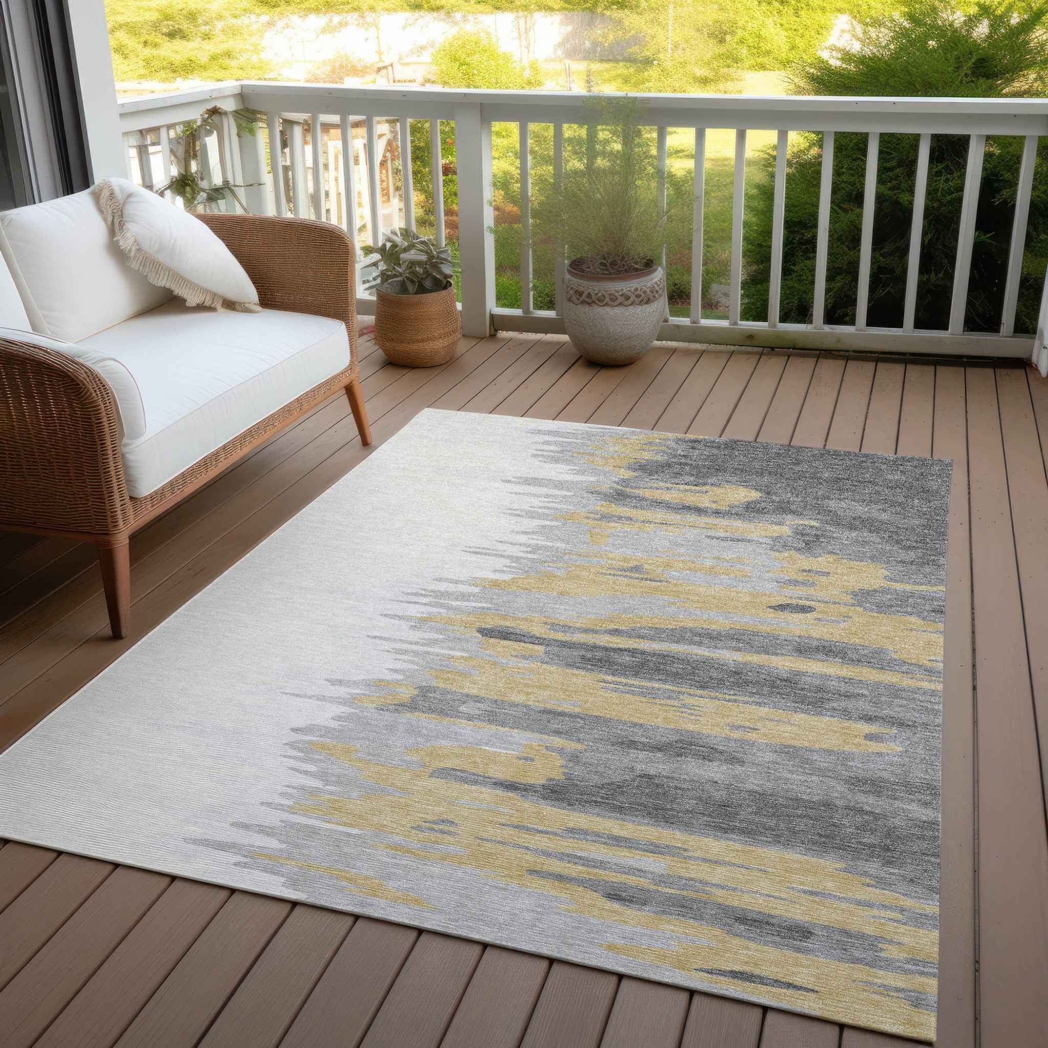 8' X 10' Gray Charcoal And Tan Abstract Washable Indoor Outdoor Area Rug