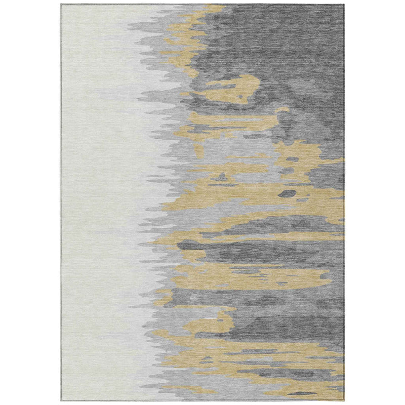 8' X 10' Gray Charcoal And Tan Abstract Washable Indoor Outdoor Area Rug
