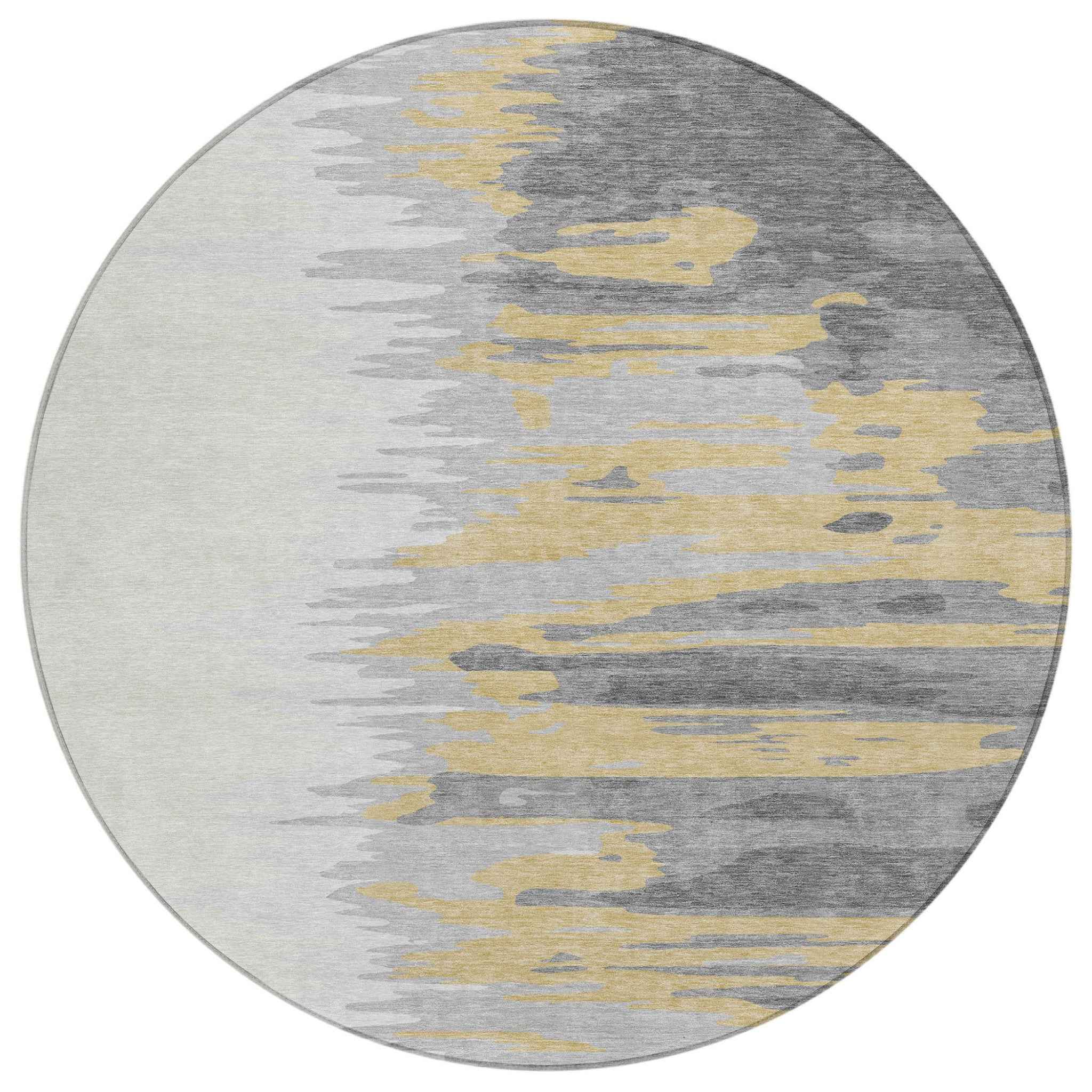 8' Gray Charcoal And Tan Round Abstract Washable Indoor Outdoor Area Rug