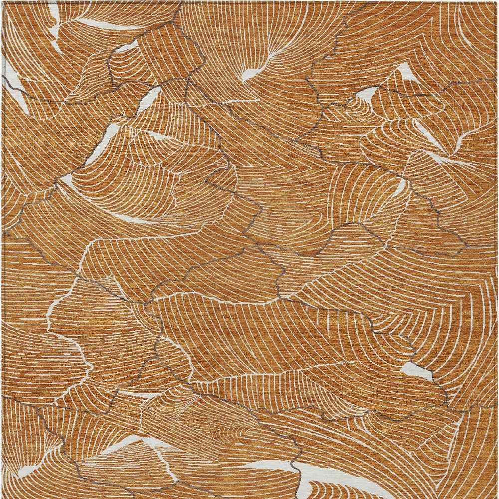 3' X 5' Copper Brown And Ivory Abstract Washable Indoor Outdoor Area Rug