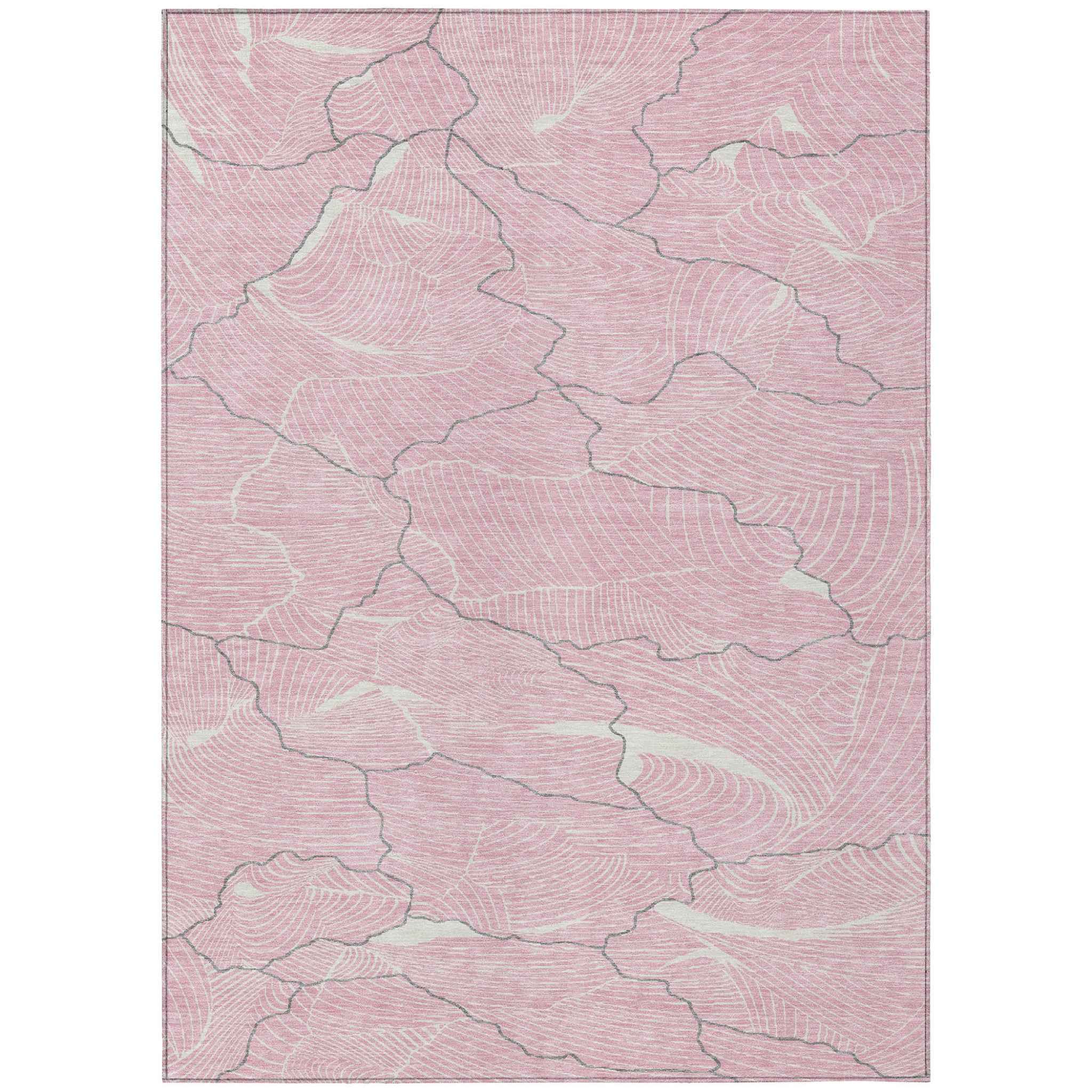 5' X 8' Pink Ivory And Gray Abstract Washable Indoor Outdoor Area Rug