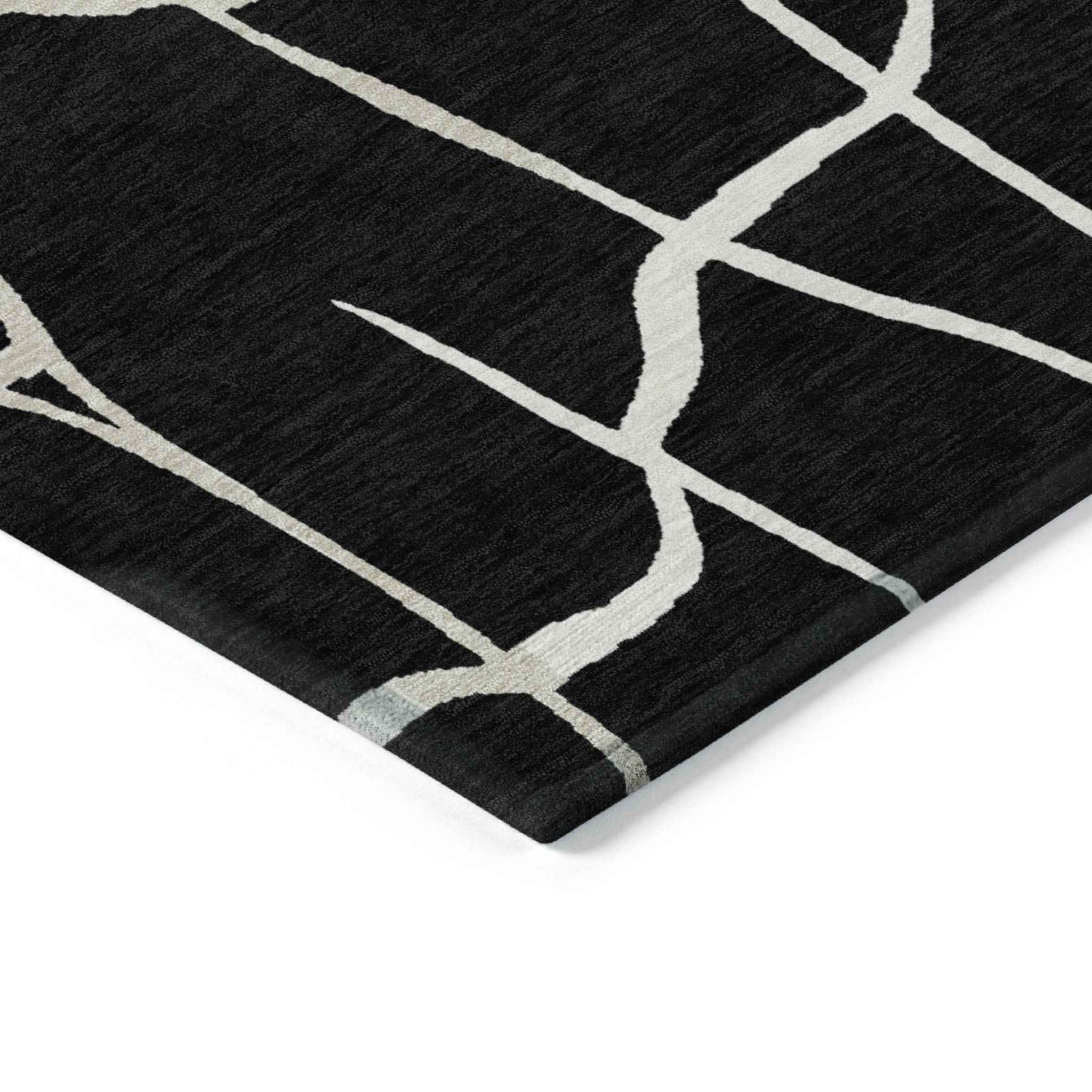 5' X 8' Black And Beige Abstract Washable Indoor Outdoor Area Rug