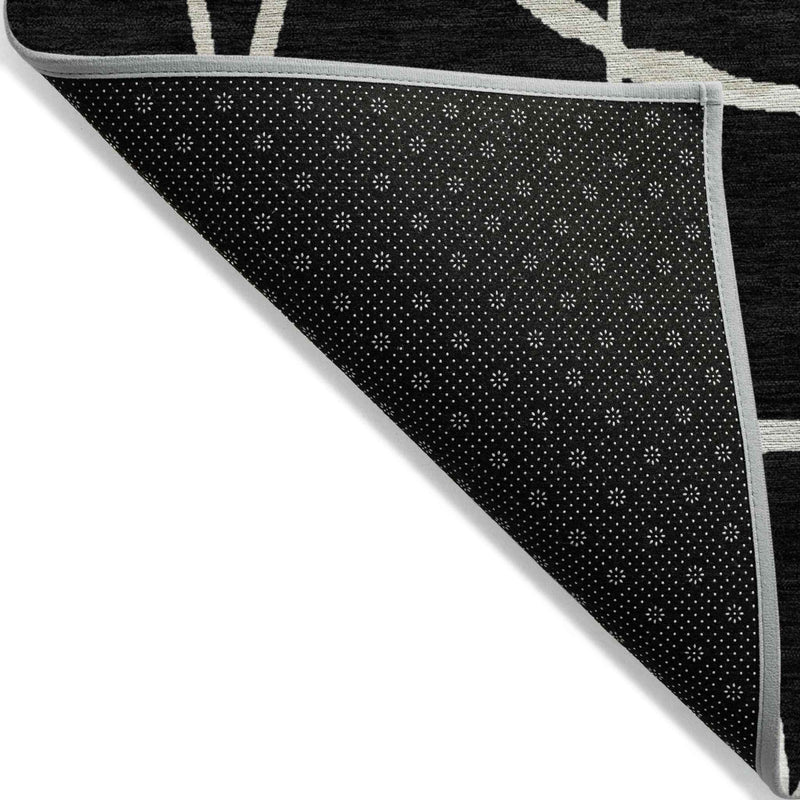 5' X 8' Black And Beige Abstract Washable Indoor Outdoor Area Rug