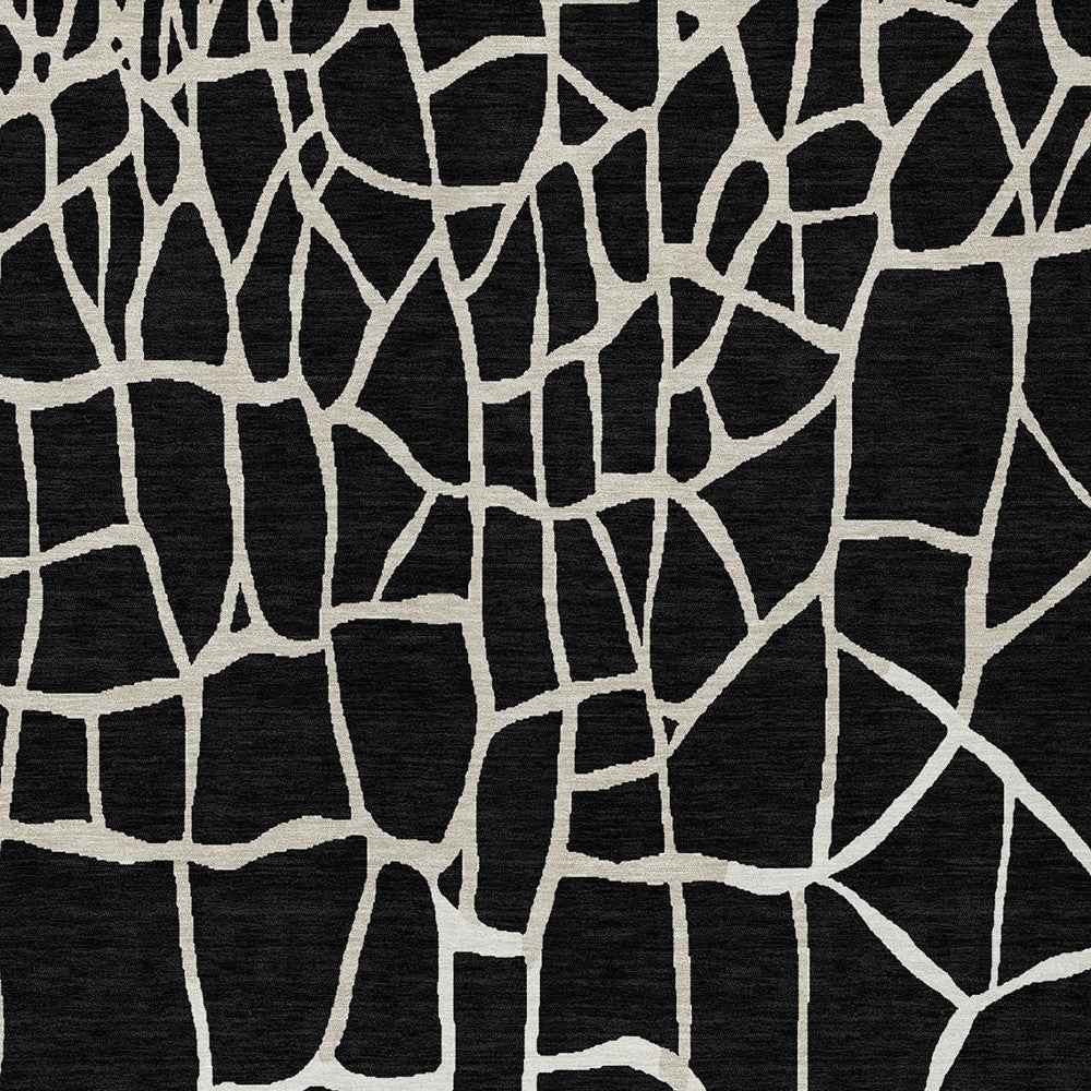 5' X 8' Black And Beige Abstract Washable Indoor Outdoor Area Rug