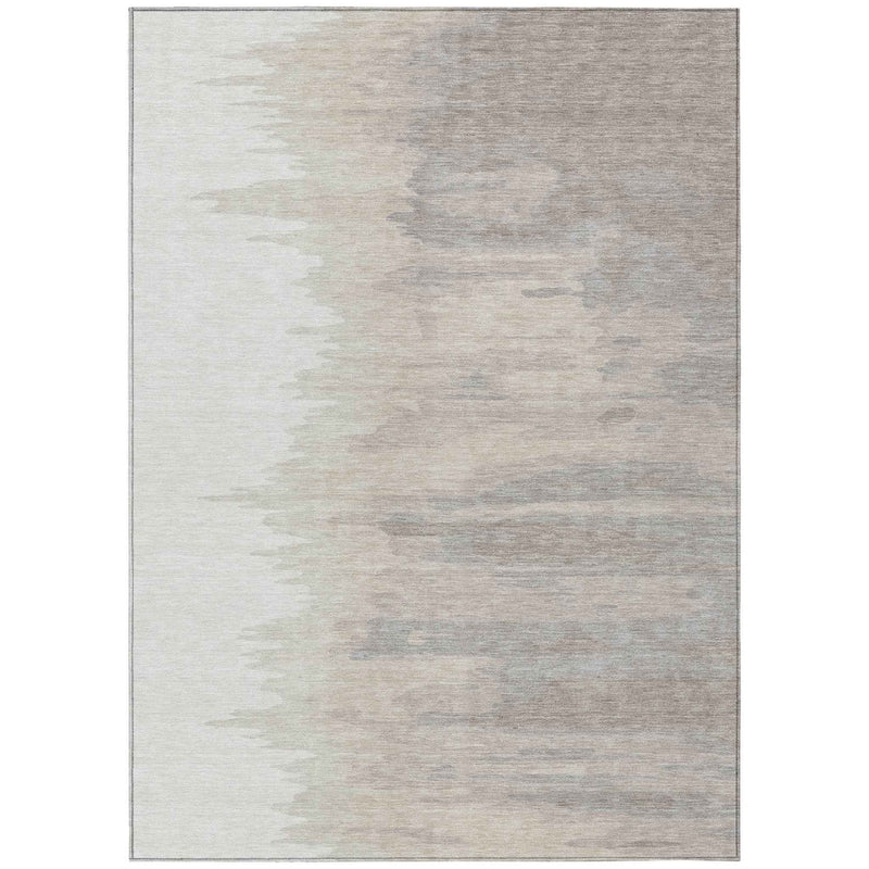 9' X 12' Ivory And Brown Abstract Washable Indoor Outdoor Area Rug