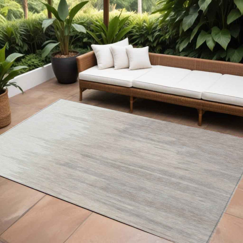 9' X 12' Ivory And Brown Abstract Washable Indoor Outdoor Area Rug