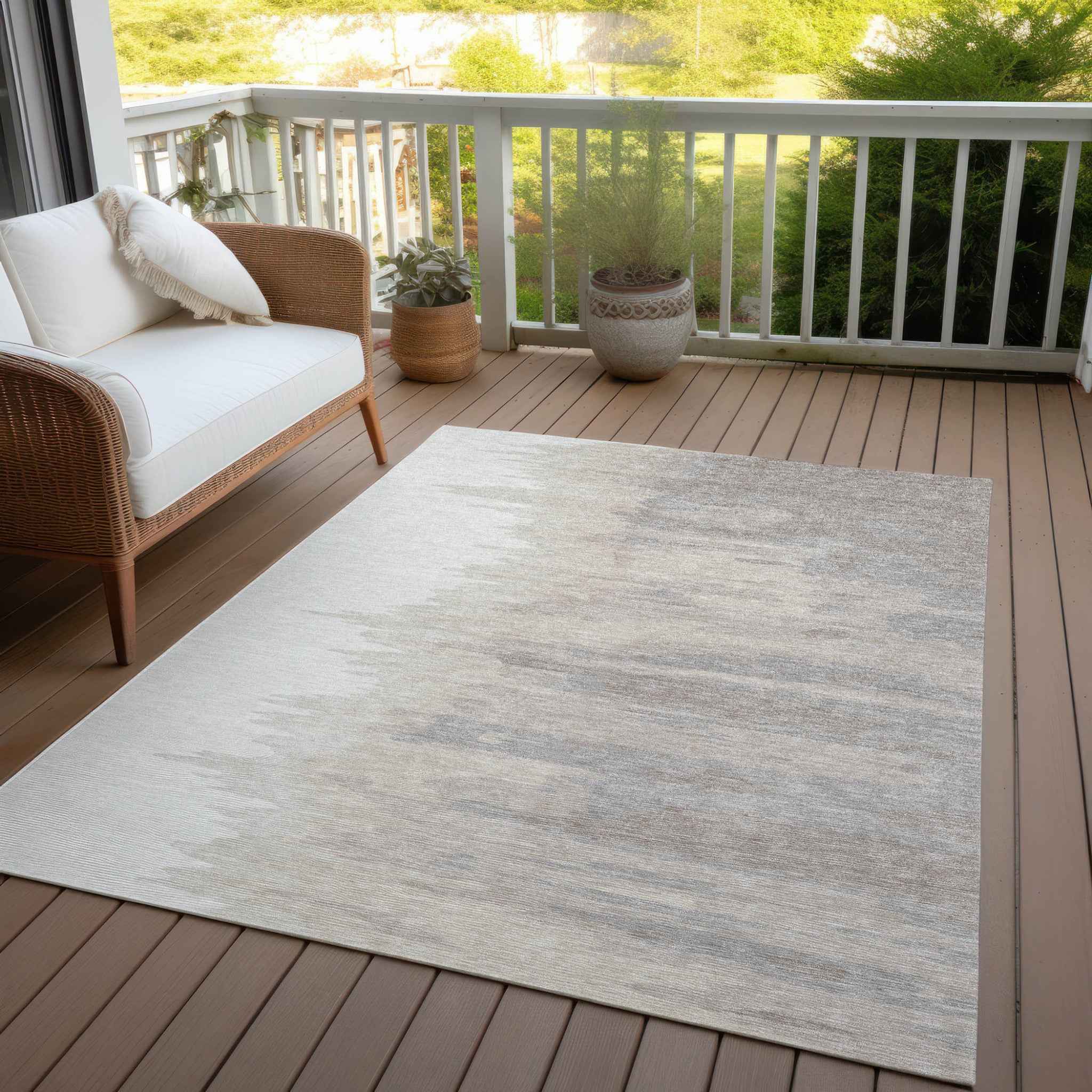 9' X 12' Ivory And Brown Abstract Washable Indoor Outdoor Area Rug