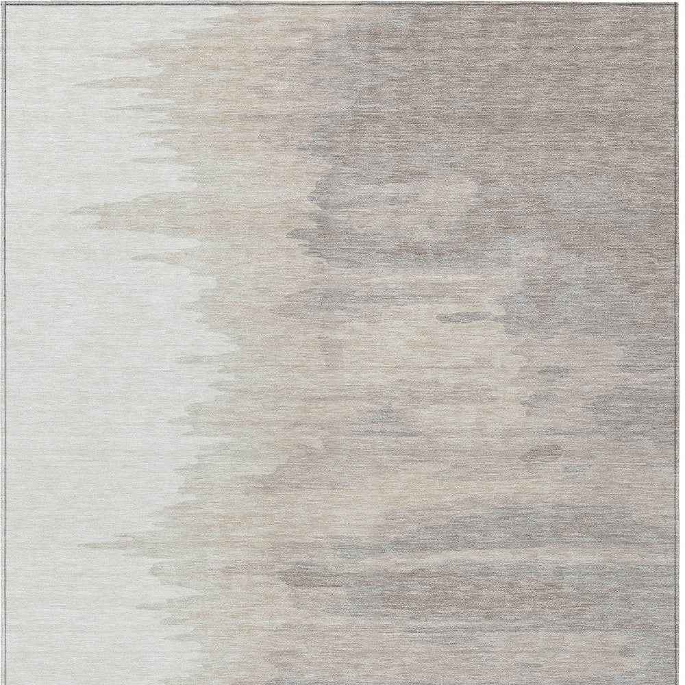 9' X 12' Ivory And Brown Abstract Washable Indoor Outdoor Area Rug