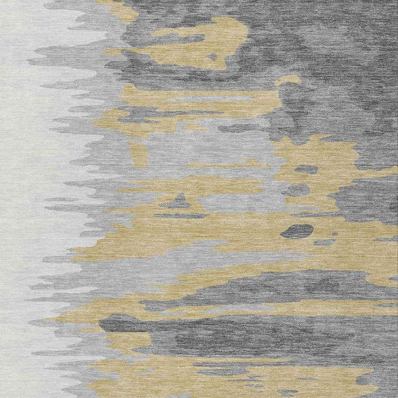 9' X 12' Gray Charcoal And Tan Abstract Washable Indoor Outdoor Area Rug