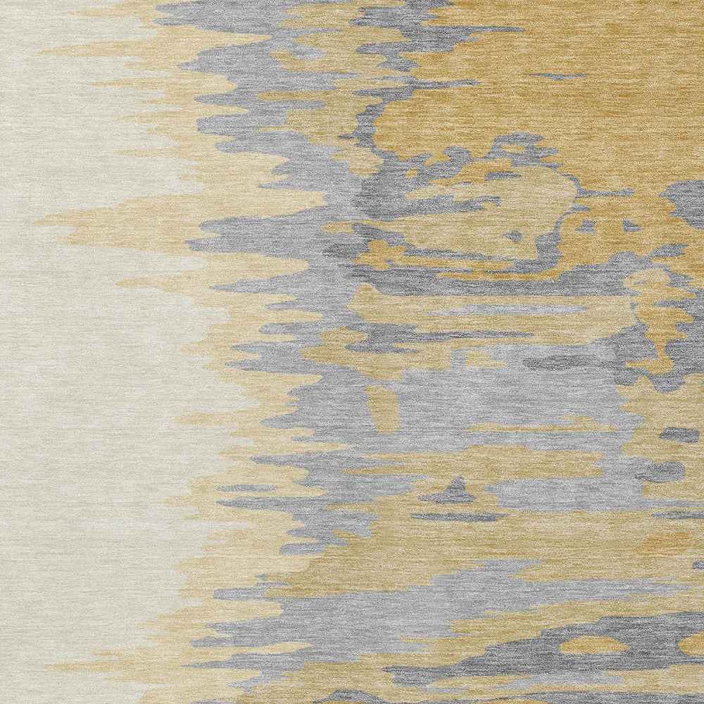 3' X 5' Gold Gray And Beige Abstract Washable Indoor Outdoor Area Rug