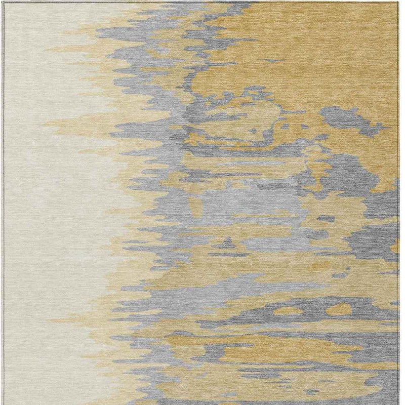 3' X 5' Gold Gray And Beige Abstract Washable Indoor Outdoor Area Rug