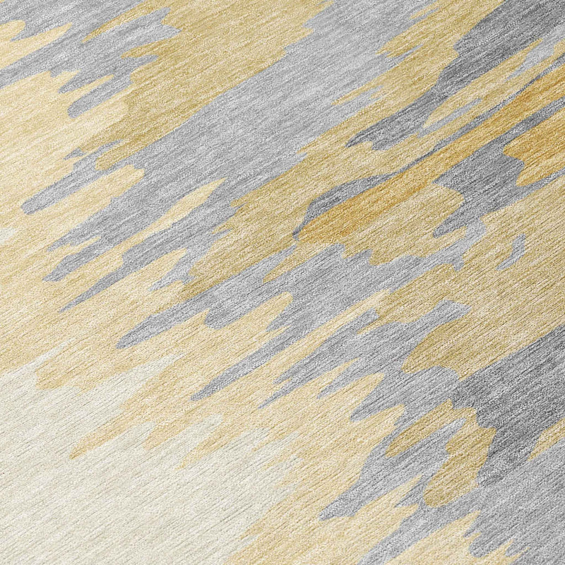 8' Gold Gray And Beige Round Abstract Washable Indoor Outdoor Area Rug