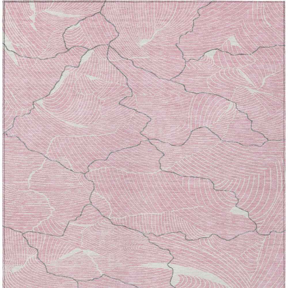 8' X 10' Pink Ivory And Gray Abstract Washable Indoor Outdoor Area Rug