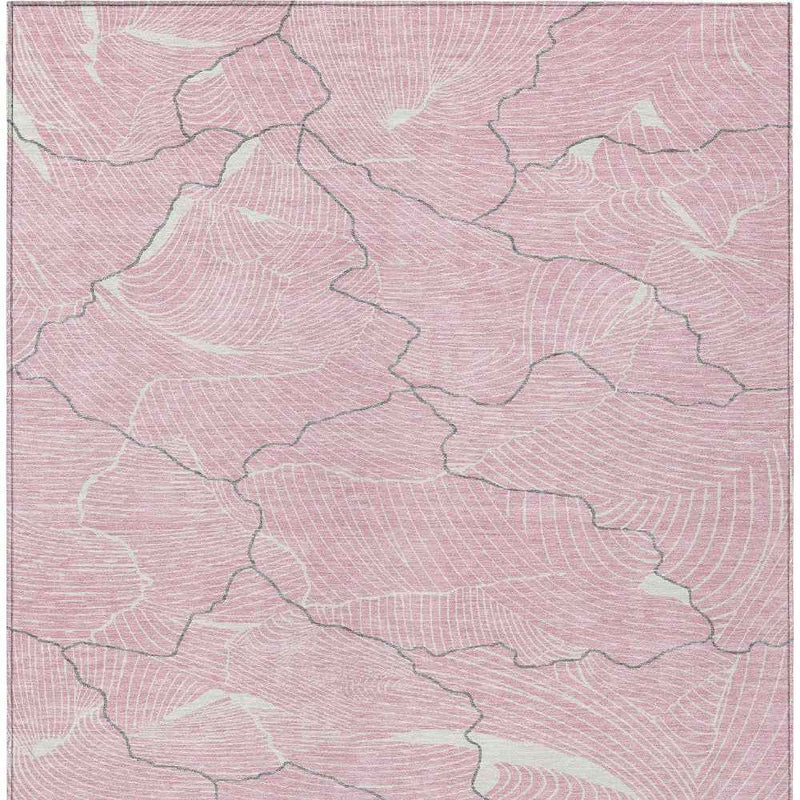 8' X 10' Pink Ivory And Gray Abstract Washable Indoor Outdoor Area Rug