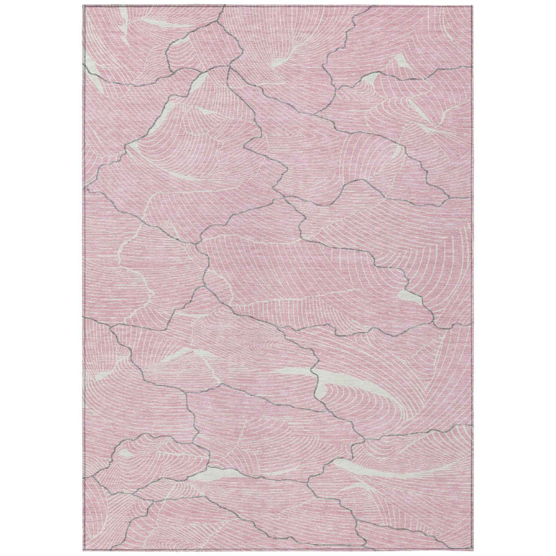 8' X 10' Pink Ivory And Gray Abstract Washable Indoor Outdoor Area Rug