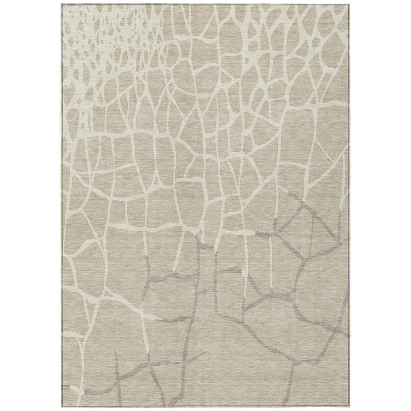 3' X 5' Beige And Tan Abstract Washable Indoor Outdoor Area Rug