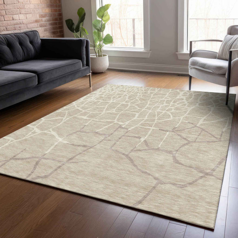 3' X 5' Beige And Tan Abstract Washable Indoor Outdoor Area Rug