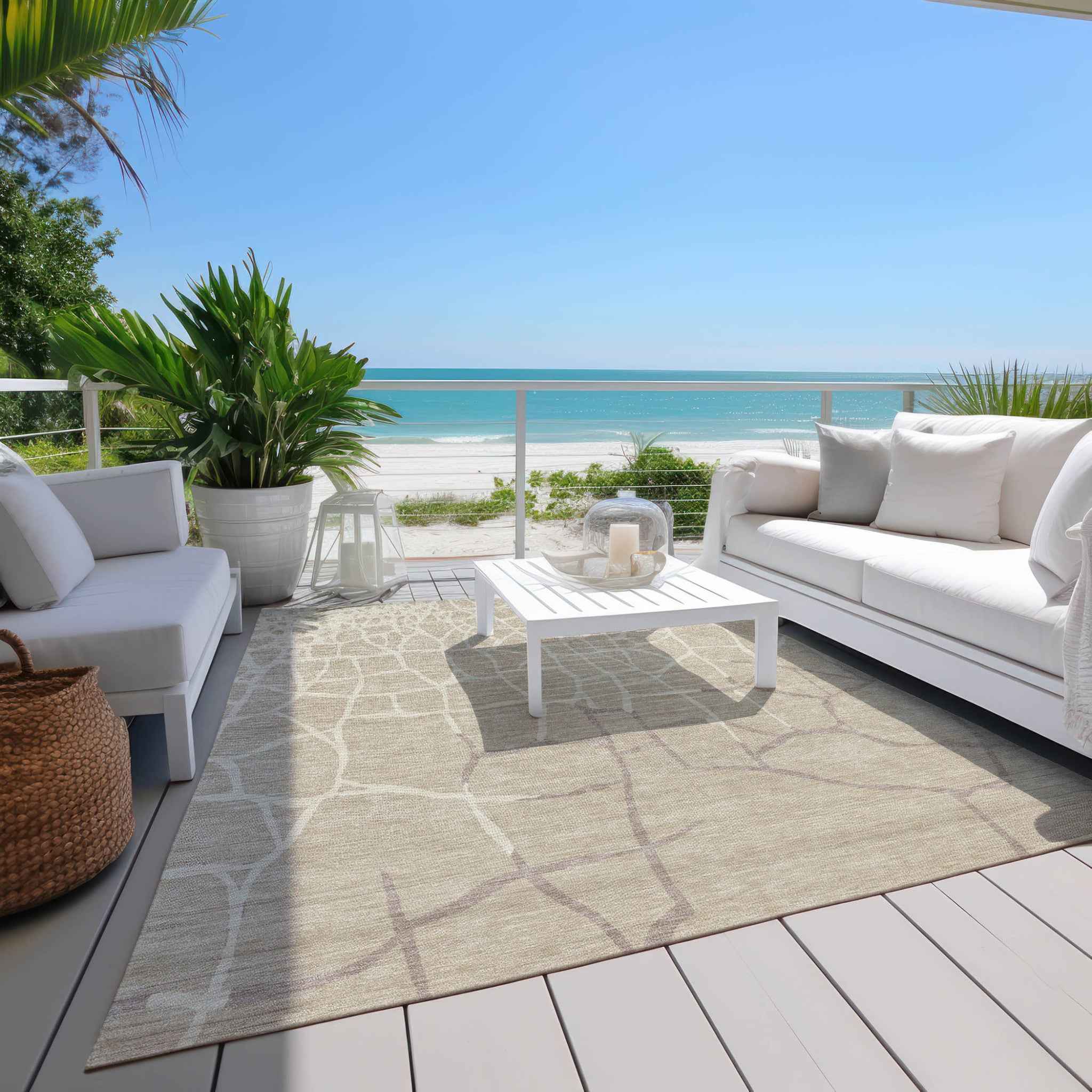 3' X 5' Beige And Tan Abstract Washable Indoor Outdoor Area Rug