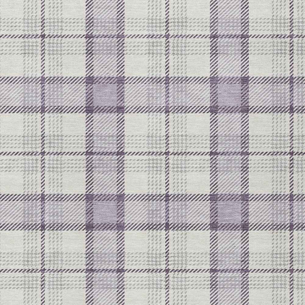 8' X 10' Lavender Purple And Gray Plaid Washable Indoor Outdoor Area Rug