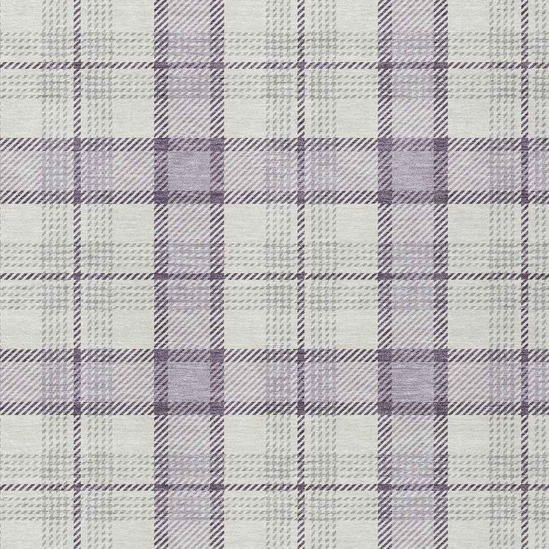 8' X 10' Lavender Purple And Gray Plaid Washable Indoor Outdoor Area Rug