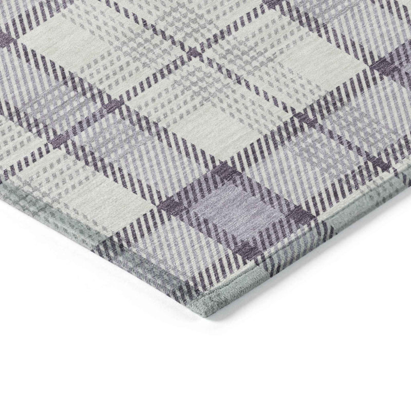8' X 10' Lavender Purple And Gray Plaid Washable Indoor Outdoor Area Rug