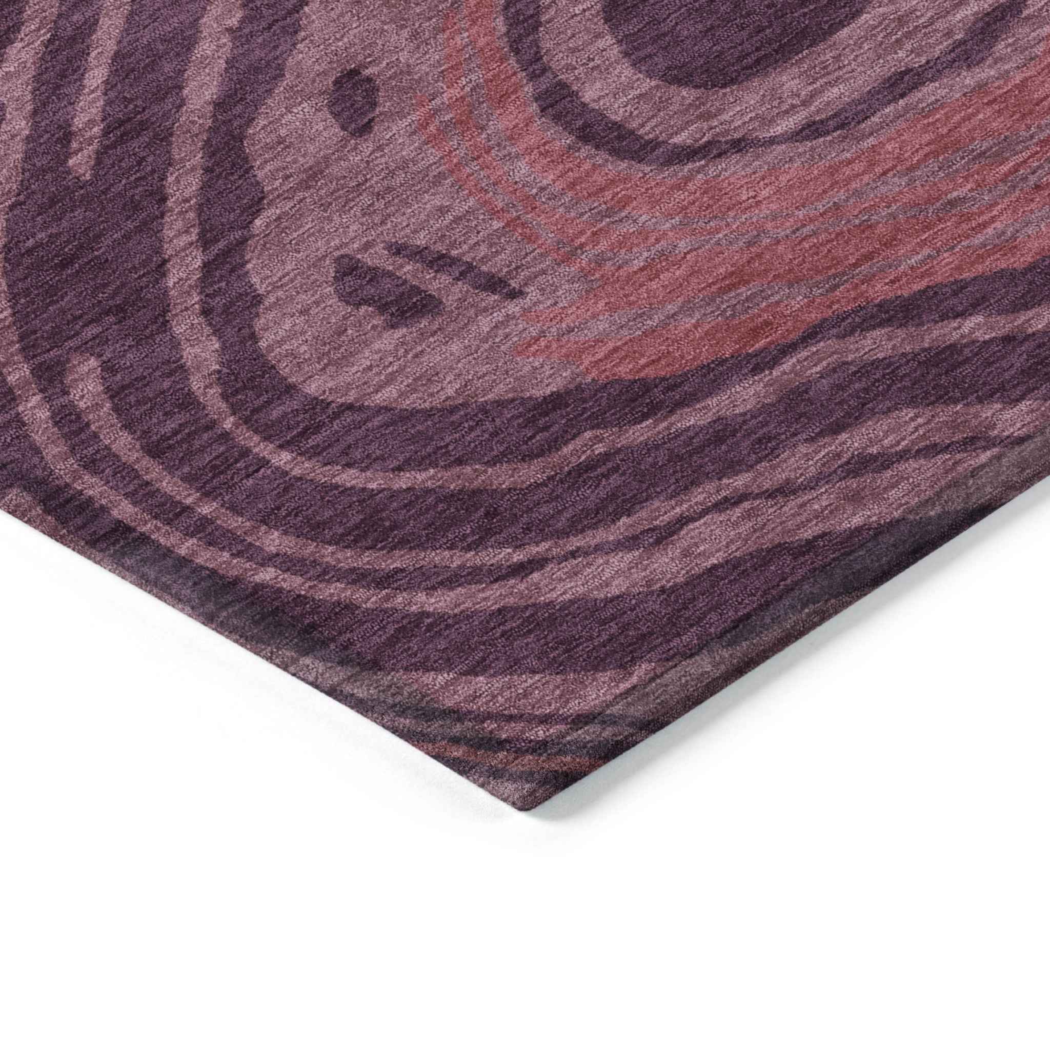 8' X 10' Burgundy Brick Red And Ivory Abstract Washable Indoor Outdoor Area Rug