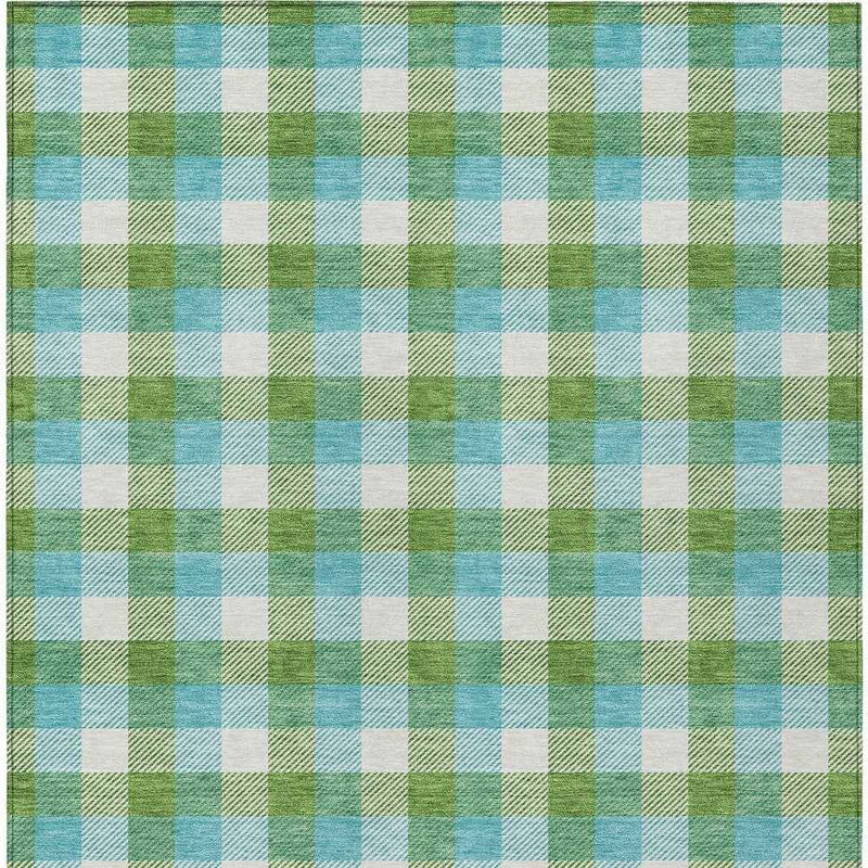 8' X 10' Lime Green Aqua And Beige Plaid Washable Indoor Outdoor Area Rug