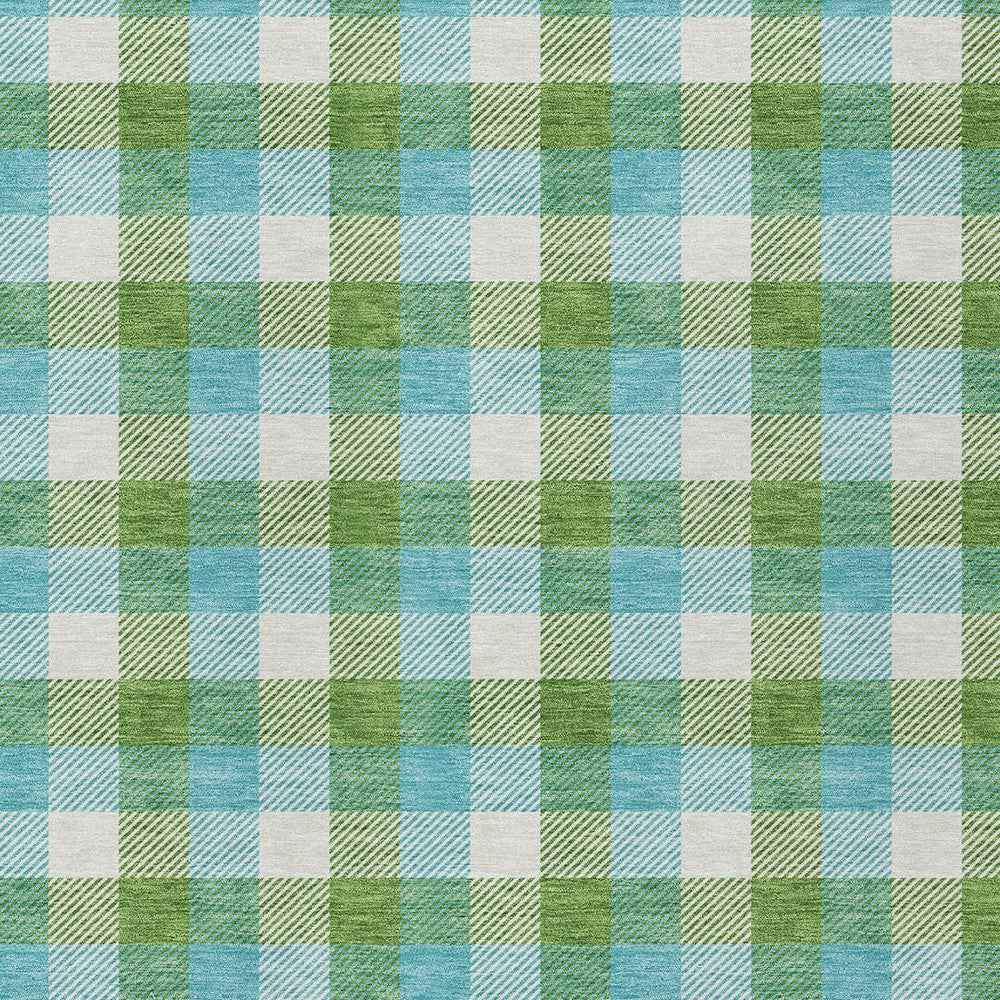 8' X 10' Lime Green Aqua And Beige Plaid Washable Indoor Outdoor Area Rug