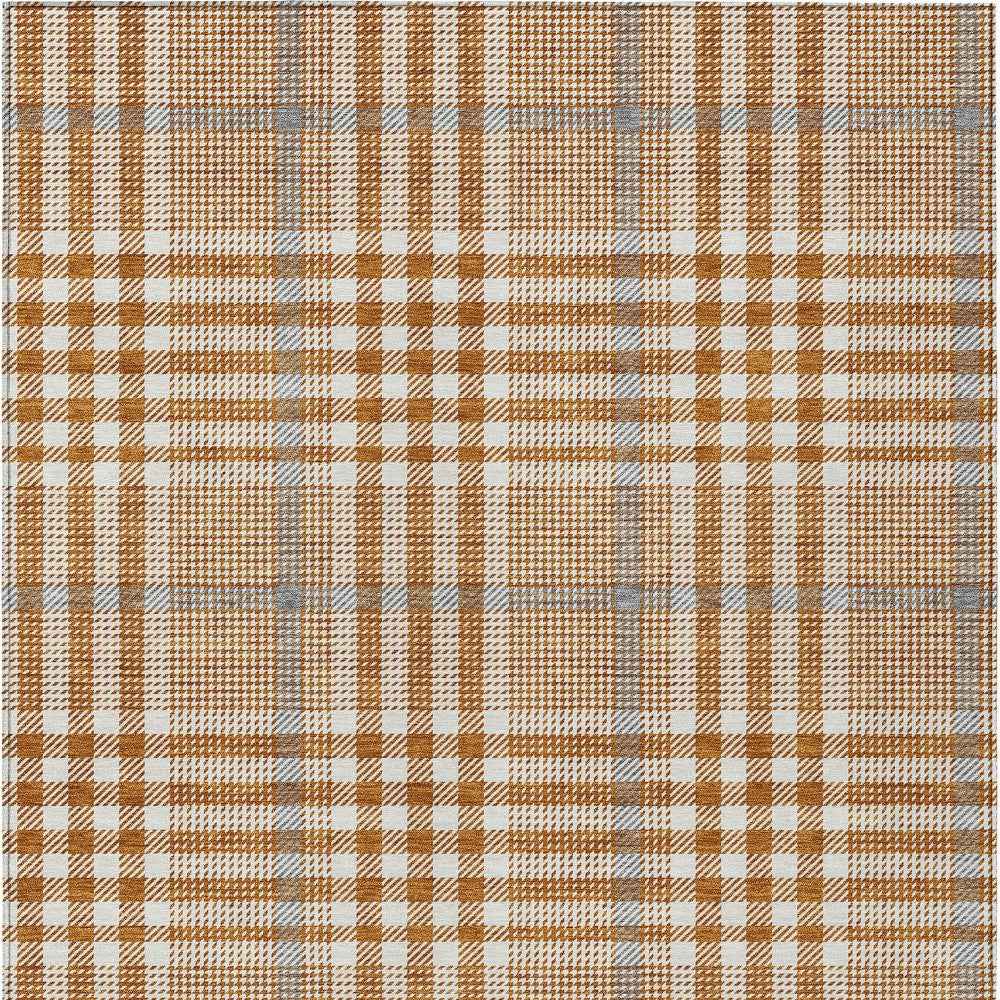 10' X 14' Brown Beige And Beige Plaid Washable Indoor Outdoor Area Rug