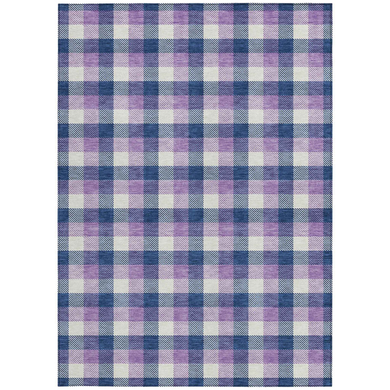 3' X 5' Navy Blue Purple And Beige Plaid Washable Indoor Outdoor Area Rug