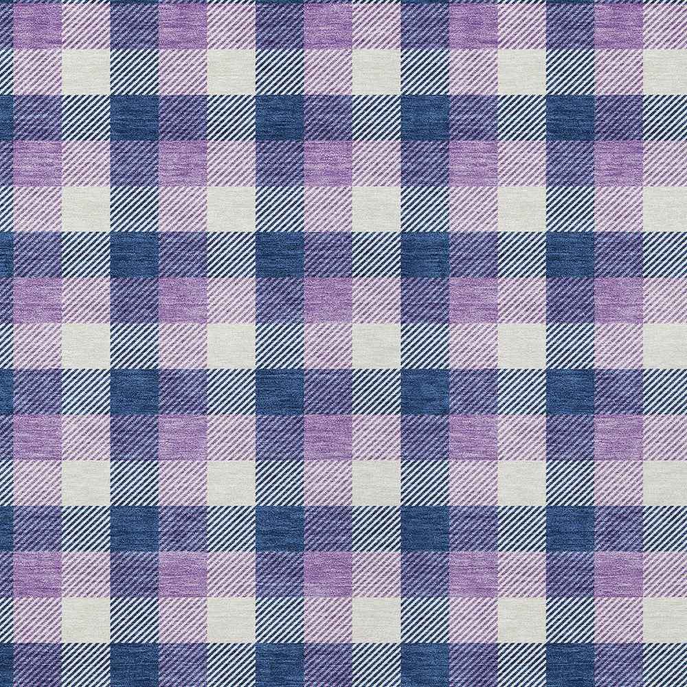 3' X 5' Navy Blue Purple And Beige Plaid Washable Indoor Outdoor Area Rug