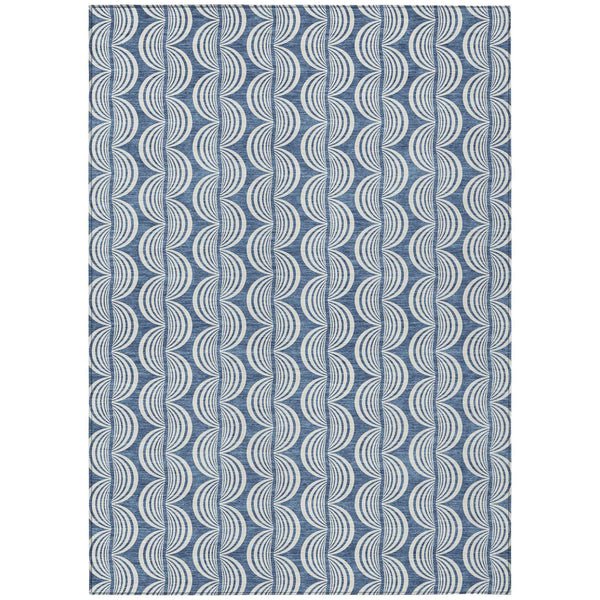 10' X 14' Denim Blue And Ivory Ogee Washable Indoor Outdoor Area Rug