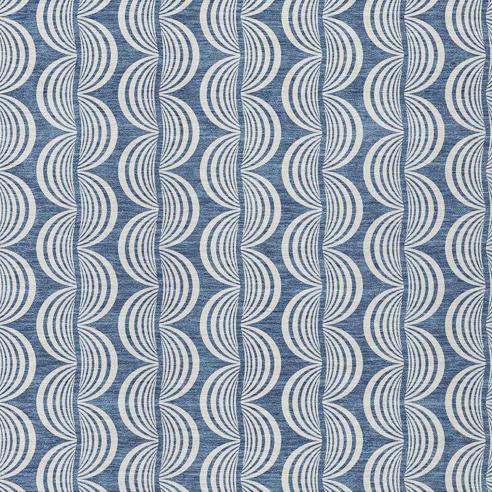 10' X 14' Denim Blue And Ivory Ogee Washable Indoor Outdoor Area Rug