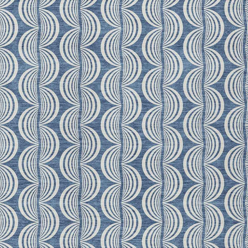10' X 14' Denim Blue And Ivory Ogee Washable Indoor Outdoor Area Rug