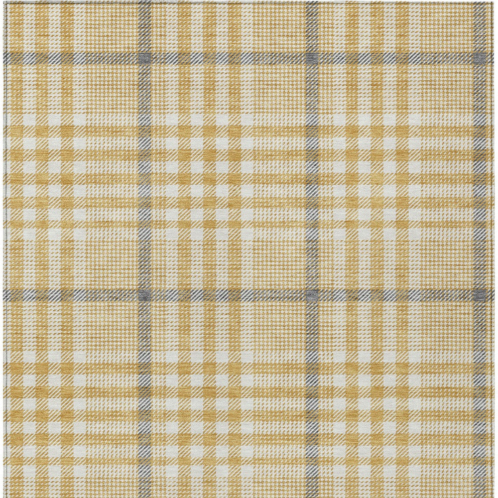5' X 8' Gold Gray And Beige Plaid Washable Indoor Outdoor Area Rug - Sports & Outdoor