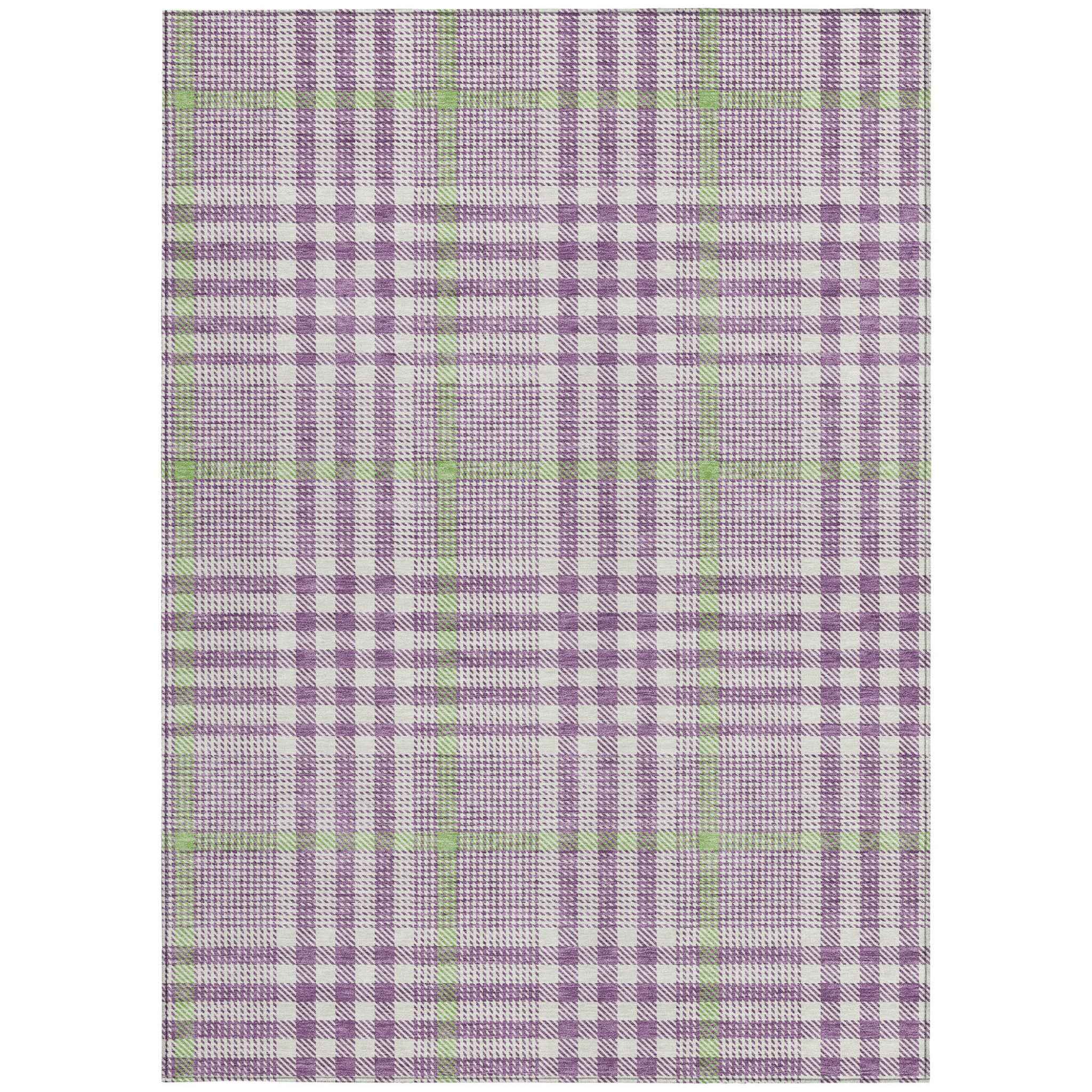 5' X 8' Purple Green And Ivory Plaid Washable Indoor Outdoor Area Rug