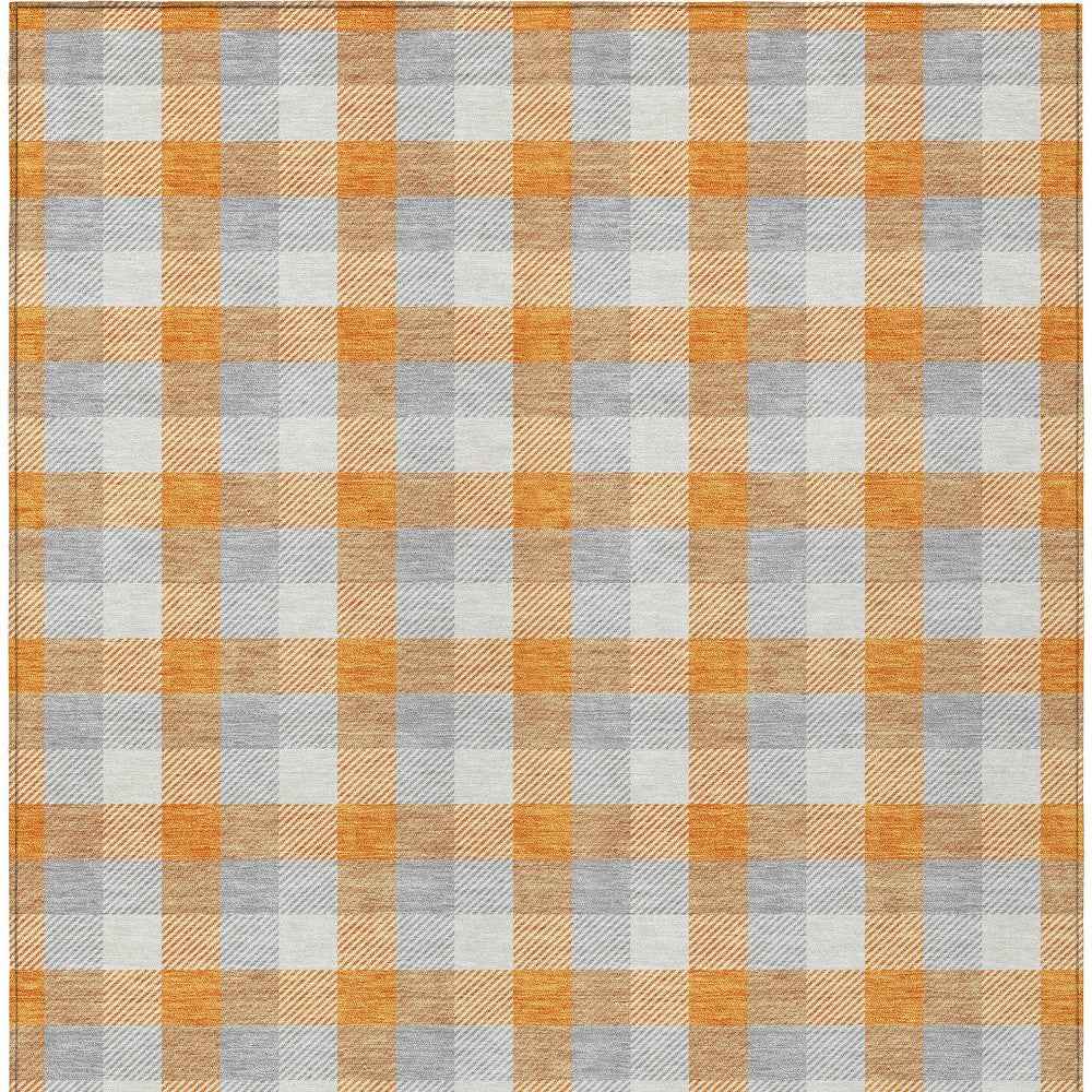 3' X 5' Orange Gray And Beige Plaid Washable Indoor Outdoor Area Rug