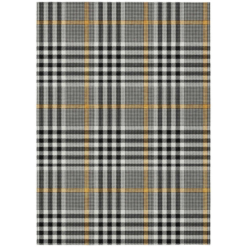 8' X 10' Black Gold And Ivory Plaid Washable Indoor Outdoor Area Rug