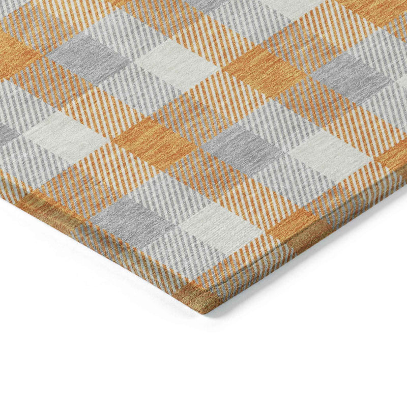 3' X 5' Orange Gray And Beige Plaid Washable Indoor Outdoor Area Rug