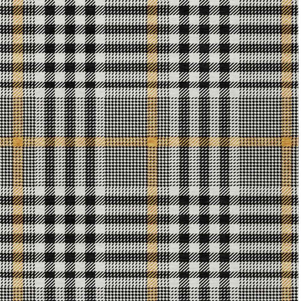 8' X 10' Black Gold And Ivory Plaid Washable Indoor Outdoor Area Rug