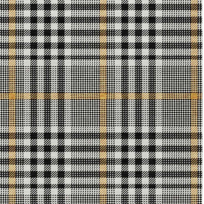 8' X 10' Black Gold And Ivory Plaid Washable Indoor Outdoor Area Rug