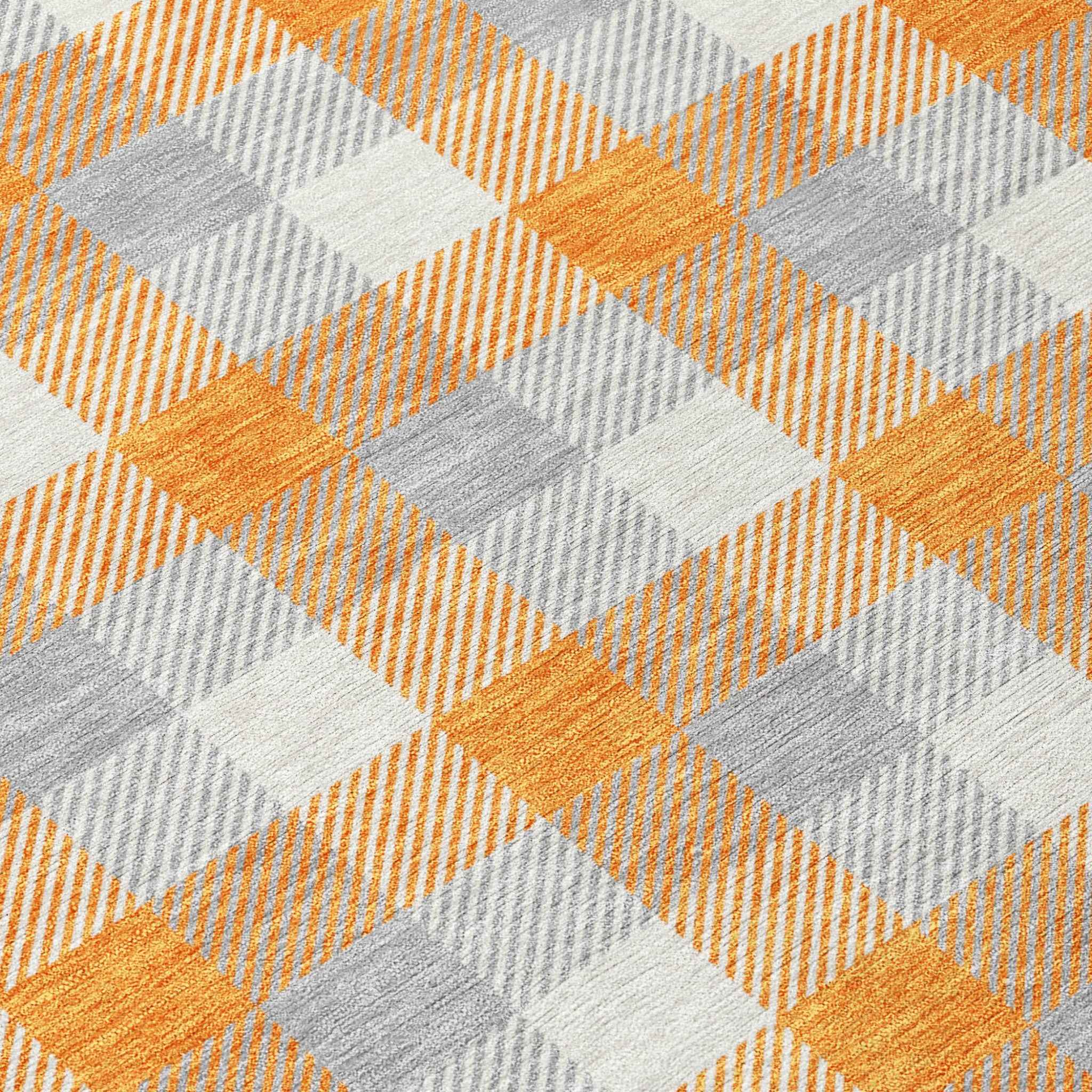 3' X 5' Orange Gray And Beige Plaid Washable Indoor Outdoor Area Rug