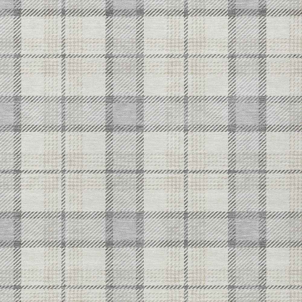 5' X 8' Silver And Gray Plaid Washable Indoor Outdoor Area Rug